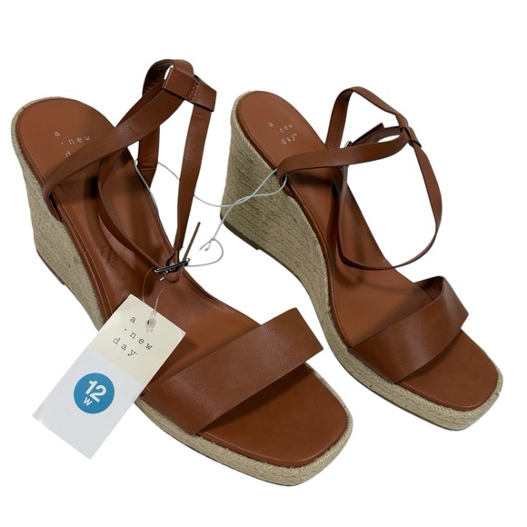 a new day Shoes - A New Day Womens 12w Open Toe High Wedge Strappy Ankle Sandals Shoes NWT Brown